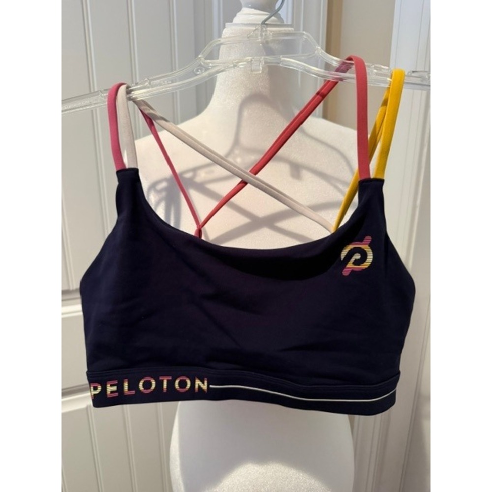 Peloton Navy Blue Strappy Crisscross Sports Bra Medium Multi Color Straps